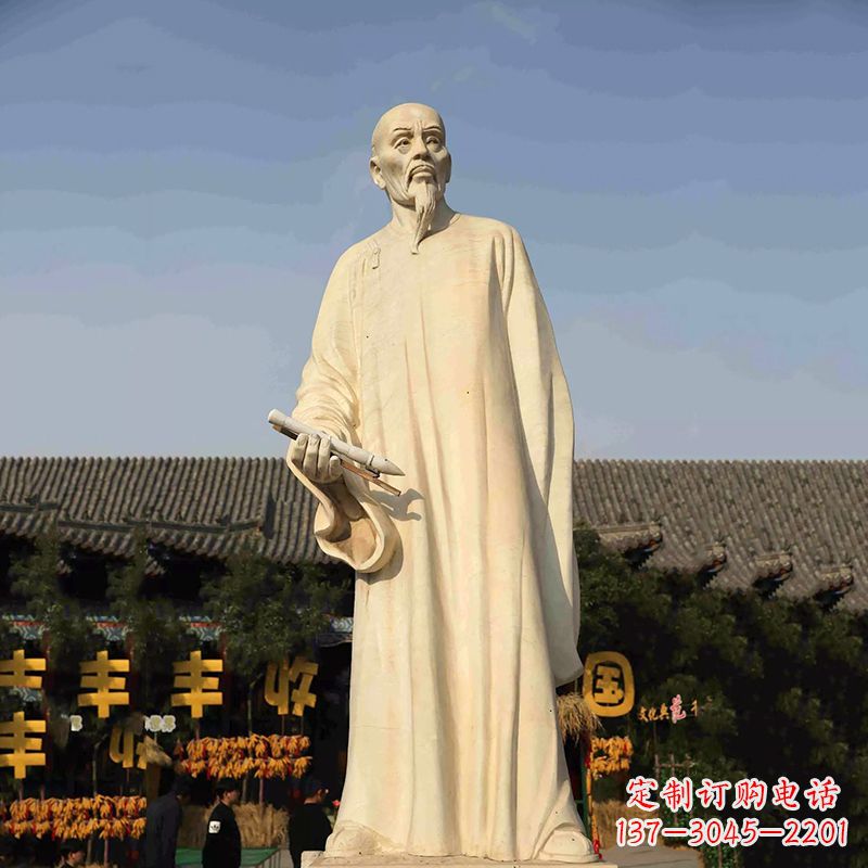 济南清代书画家郑板桥石雕塑-中国历史名人汉白玉雕像