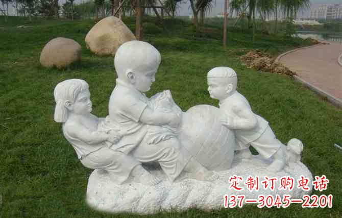 济南拔萝卜的儿童石雕