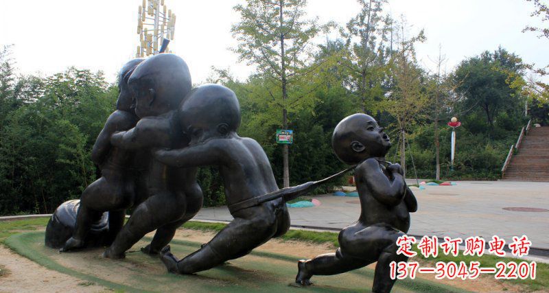 济南拔萝卜的小孩街边景观铜雕