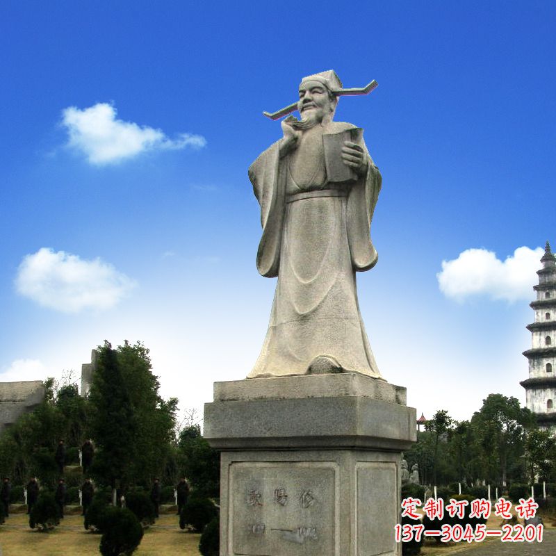 济南欧阳修青石雕像,经典文学精髓