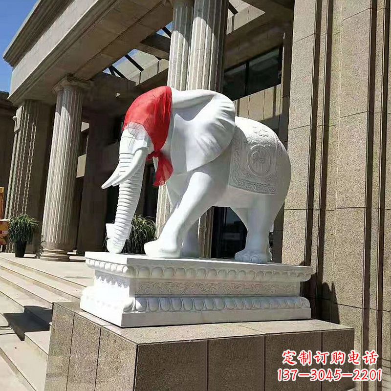 济南宾馆酒店看门大象汉白玉吉祥动物石雕
