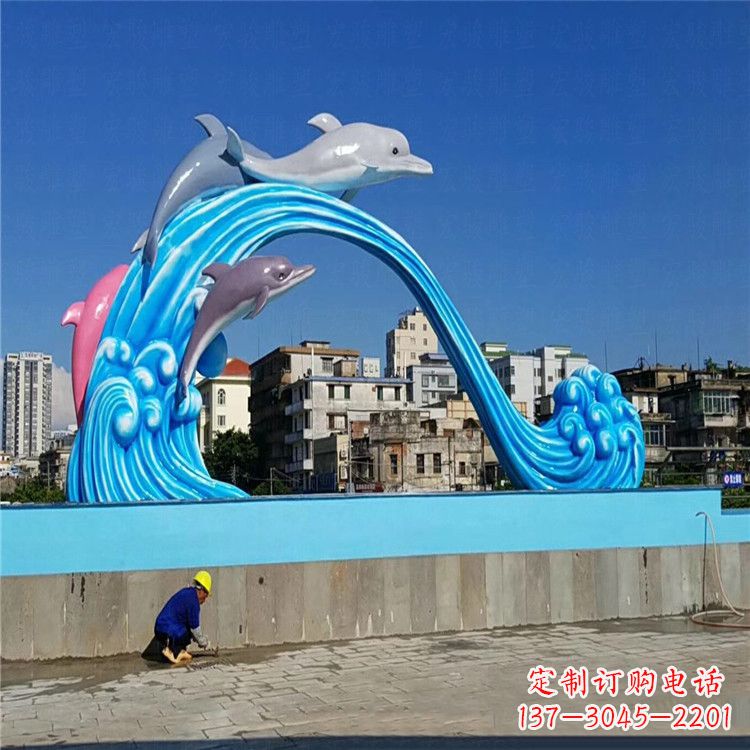 济南玻璃钢大型海豚雕塑游泳馆游乐场的精彩缤纷