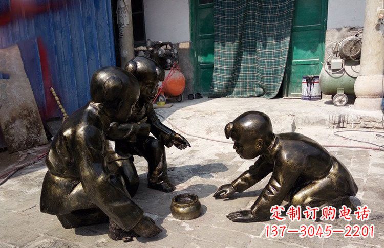 济南精美玻璃钢仿铜斗蛐蛐儿童雕塑
