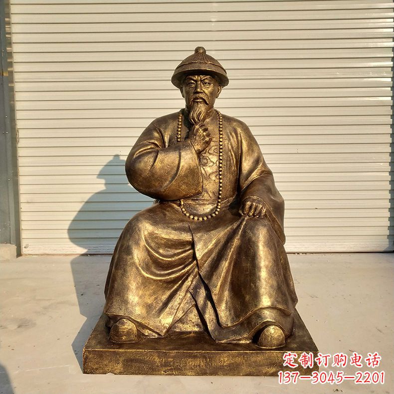 济南玻璃钢仿铜林则徐坐姿雕像