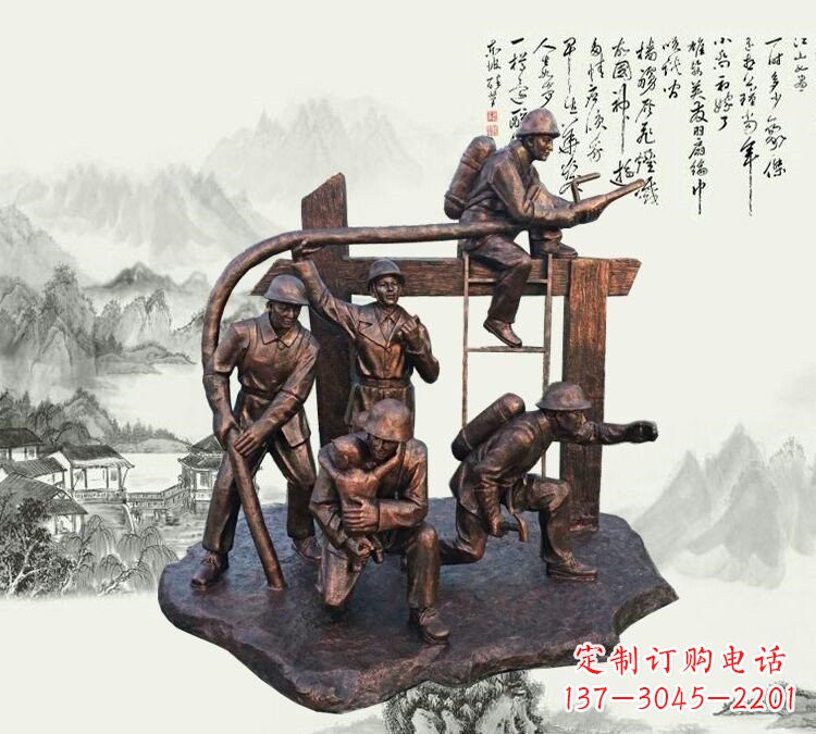 济南玻璃钢仿铜消防员雕塑传承英雄豪情