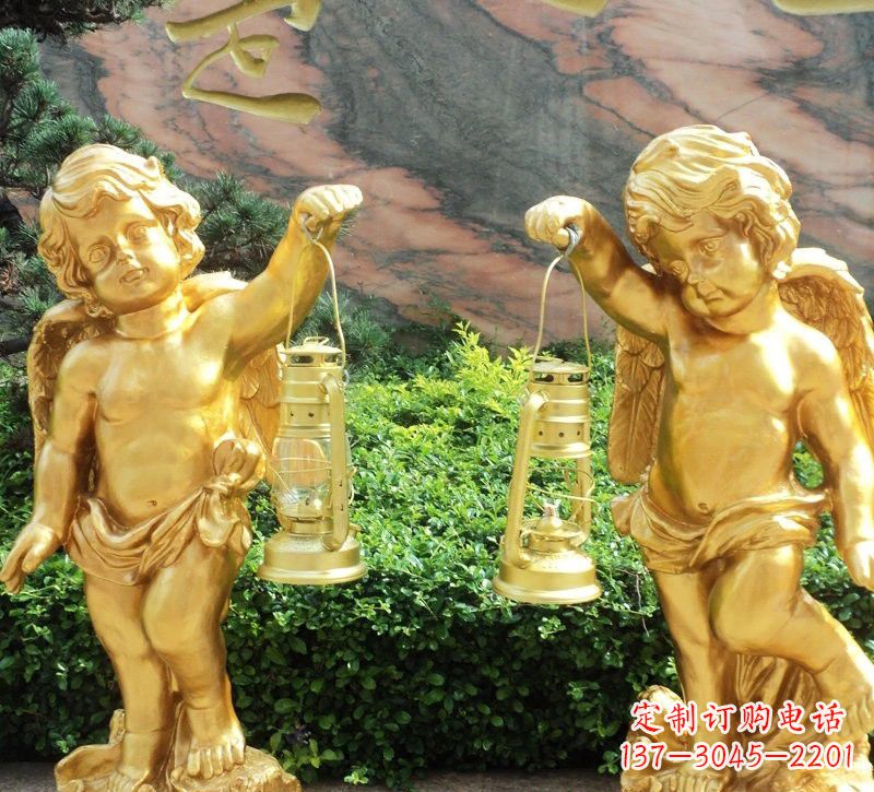 济南玻璃钢仿铜小天使路灯陪伴你安全回家