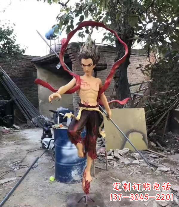 济南仿真玻璃钢哪吒雕塑精美绝伦