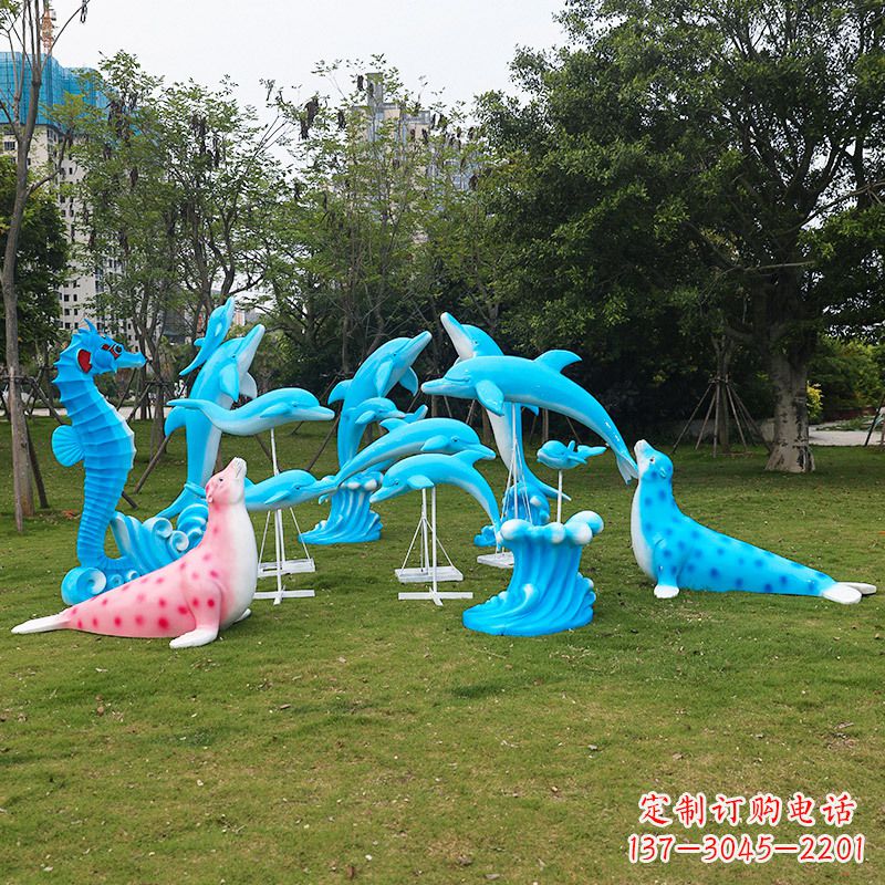 济南玻璃钢海豚彩绘雕塑