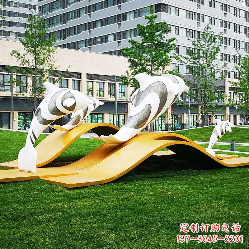 济南玻璃钢海豚景观雕塑精致的城市动物雕塑