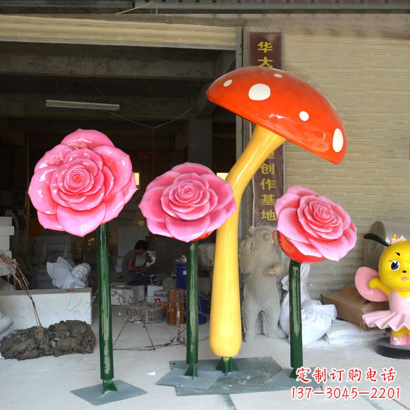 济南玫瑰之美玻璃钢玫瑰雕塑