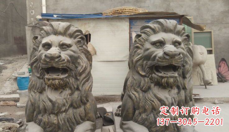 济南玻璃钢西洋趴狮仿铜动物雕塑