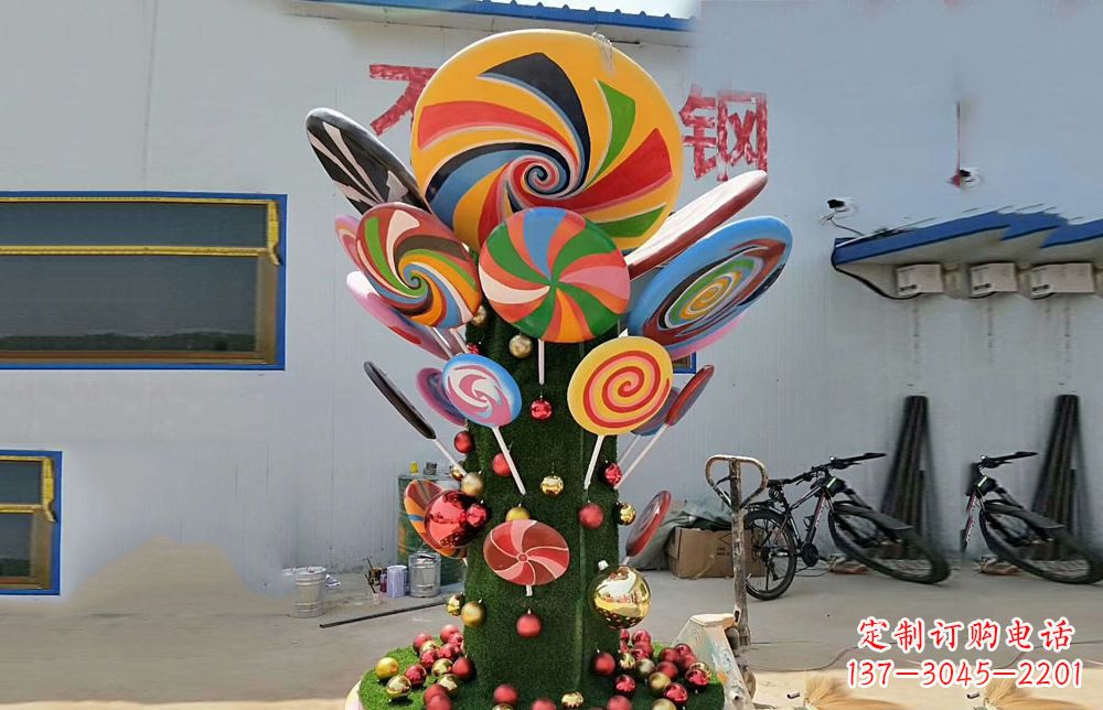 济南不锈钢彩色棒棒糖雕塑艺术与景观的完美结合