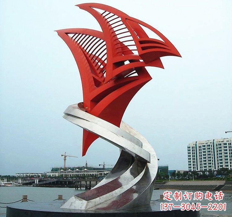 济南不锈钢彩色抽象帆船雕塑
