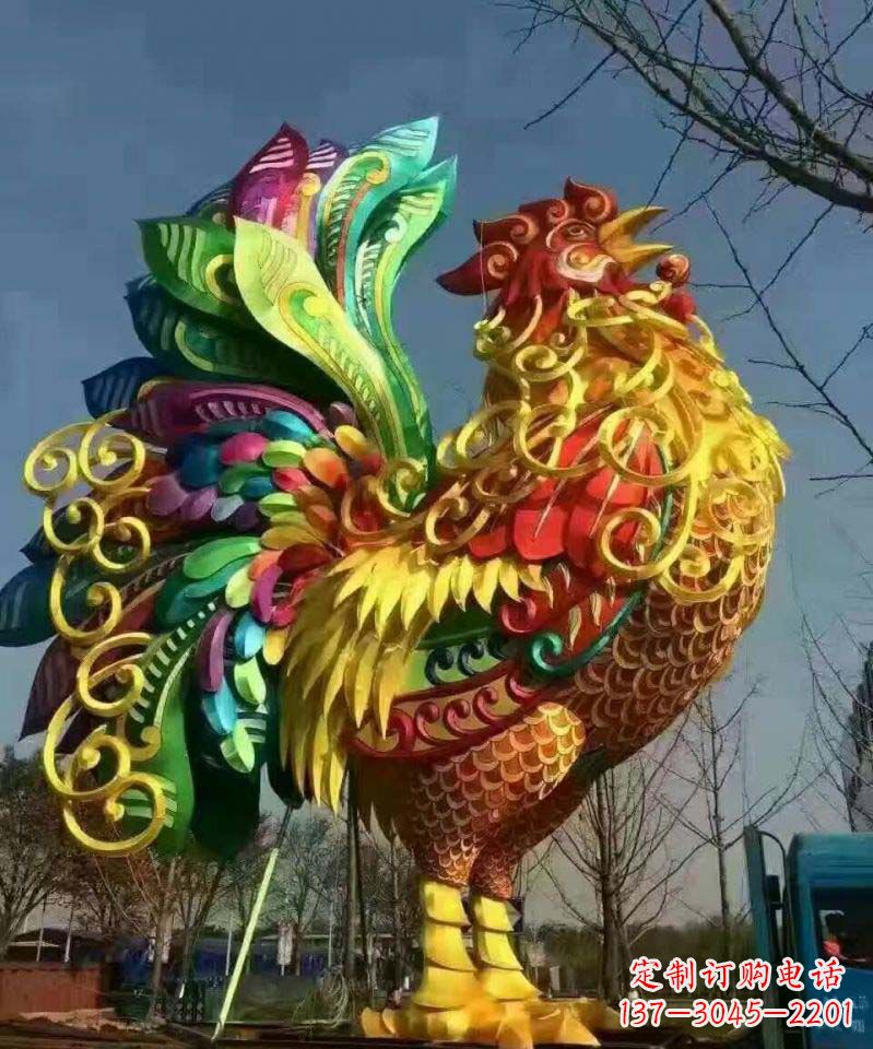 济南不锈钢彩色动物公鸡雕塑