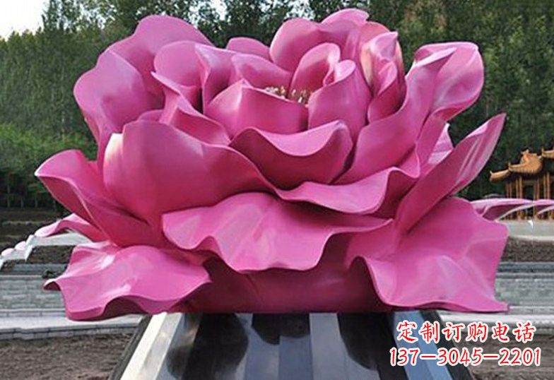 济南不锈钢彩色牡丹花雕塑美丽的艺术品