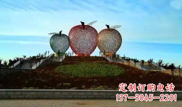济南不锈钢城市彩色镂空苹果雕塑