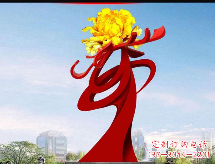 济南不锈钢城市大型牡丹花雕塑