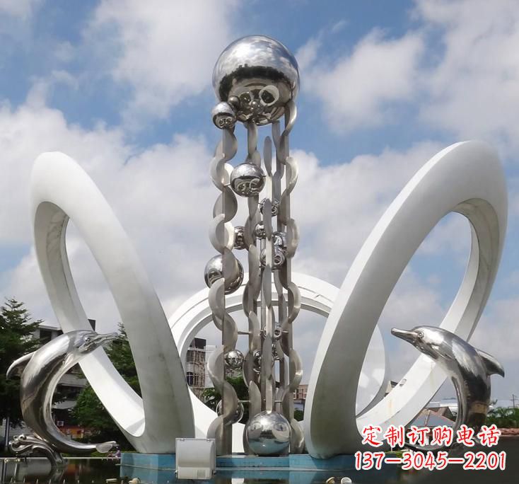 济南不锈钢城市艺术海豚雕塑美丽的海洋守护者