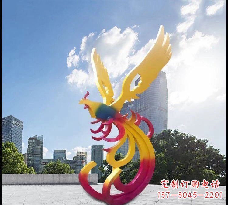 济南绚丽多彩的不锈钢凤凰雕塑