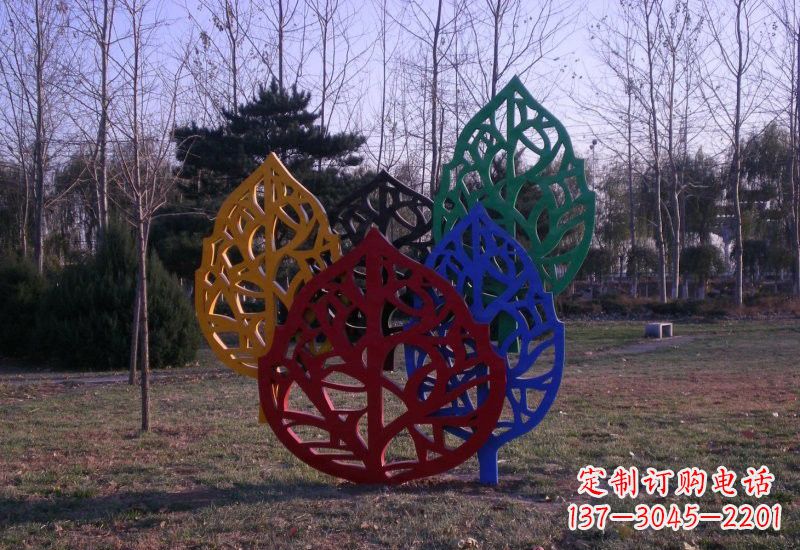 济南不锈钢抽象彩色树叶雕塑