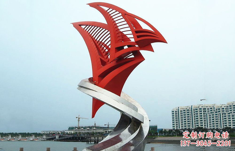 济南不锈钢抽象帆船海边景观雕塑22