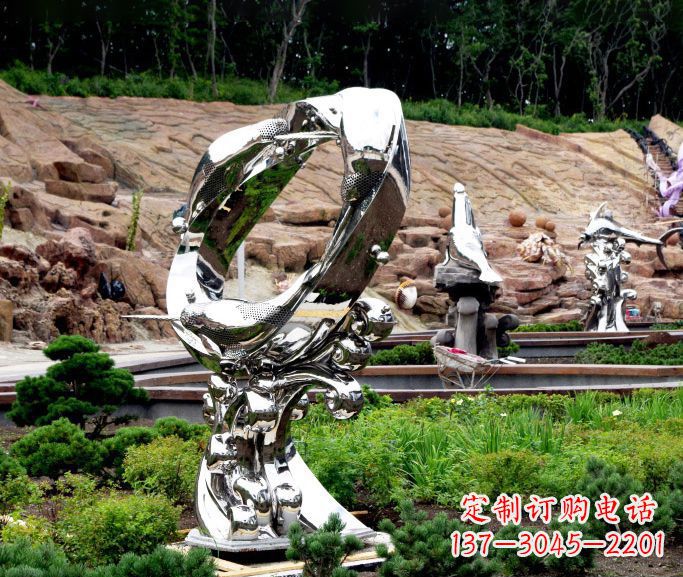 济南不锈钢抽象海豚雕塑 (2)