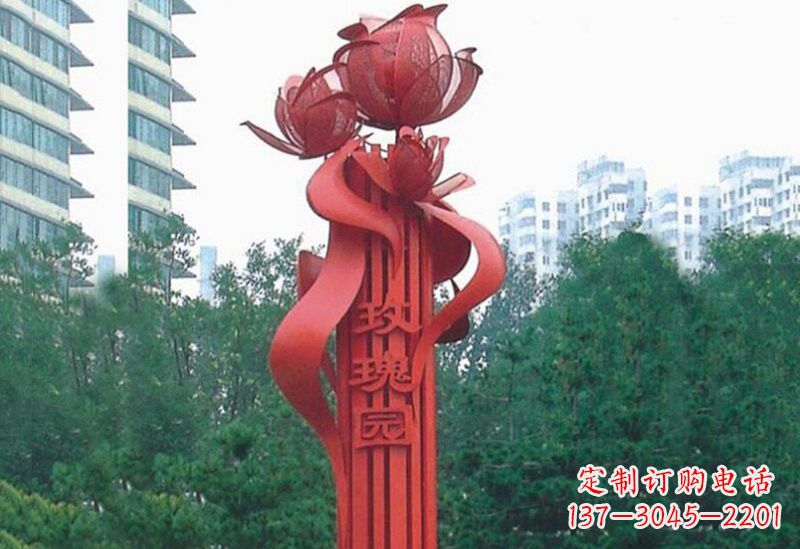 济南不锈钢玫瑰雕塑精美而优雅