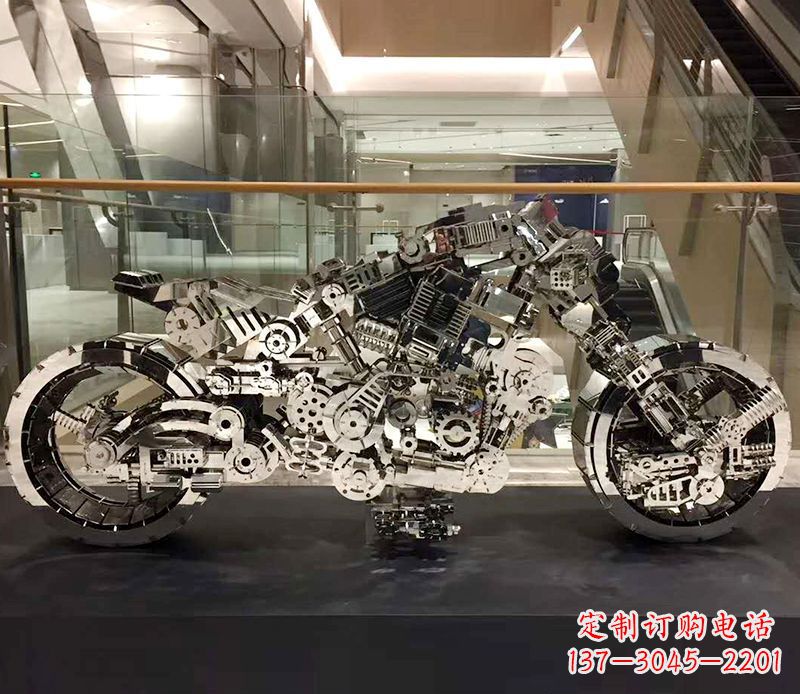 济南不锈钢抽象摩托车雕塑