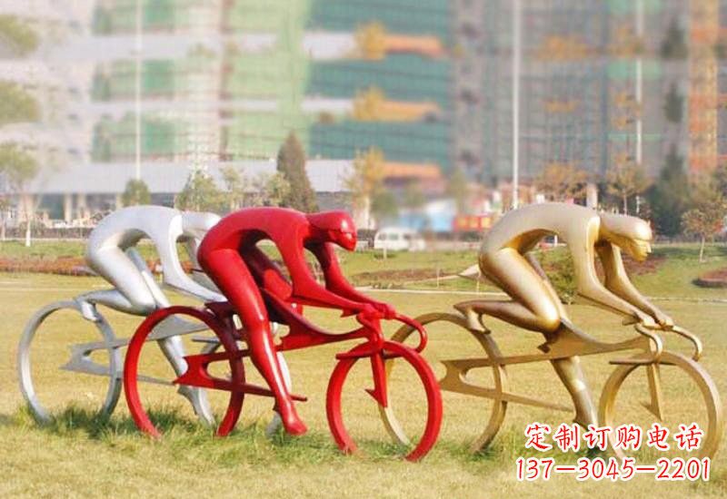 济南不锈钢抽象人物骑自行车雕塑