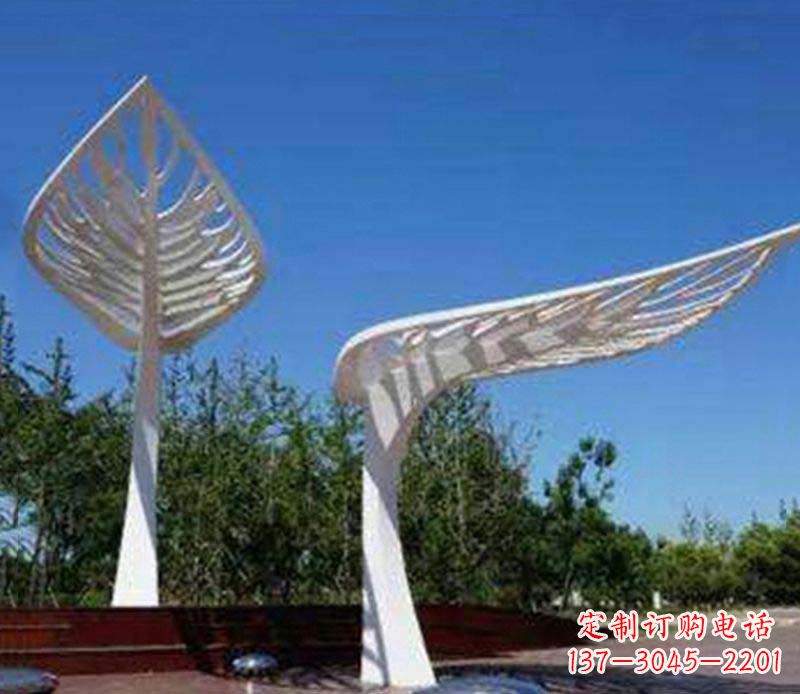 济南精美不锈钢树叶雕塑