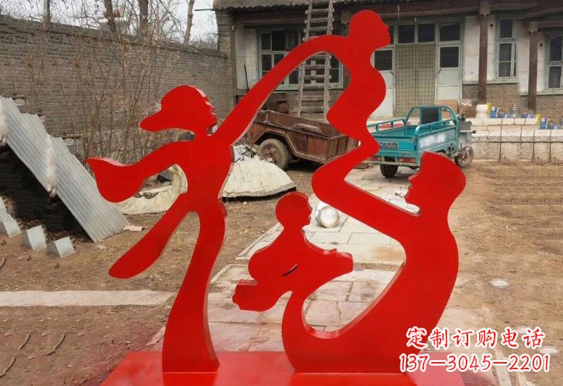 济南不锈钢抽象一家四口福字雕塑