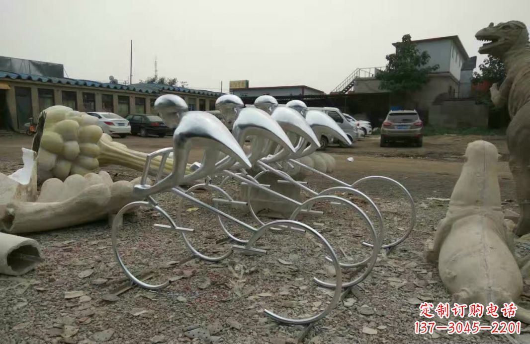 济南不锈钢抽象自行车人物雕塑