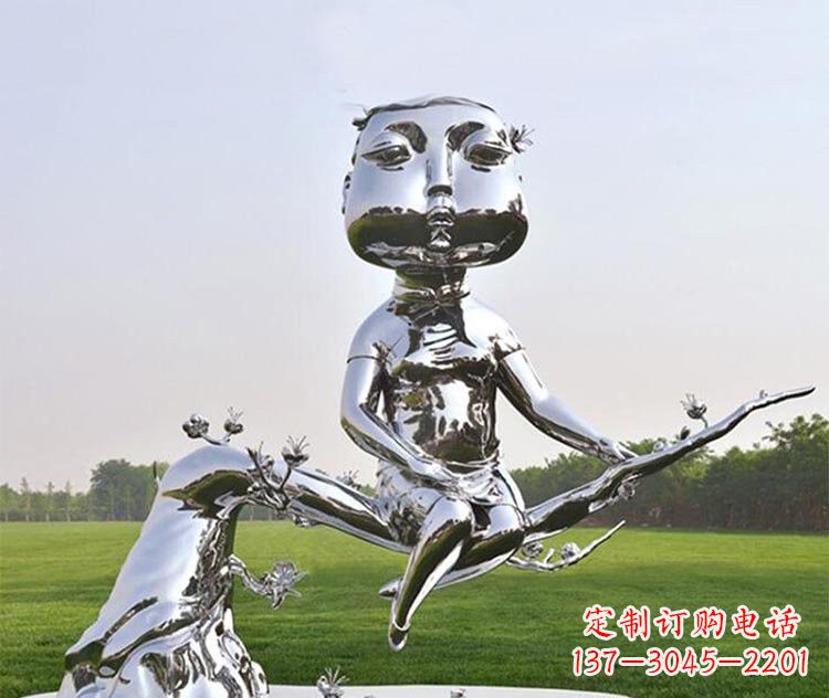 济南不锈钢树枝上的女孩雕塑