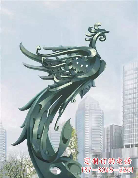 济南不锈钢大型凤凰雕塑美丽而神秘