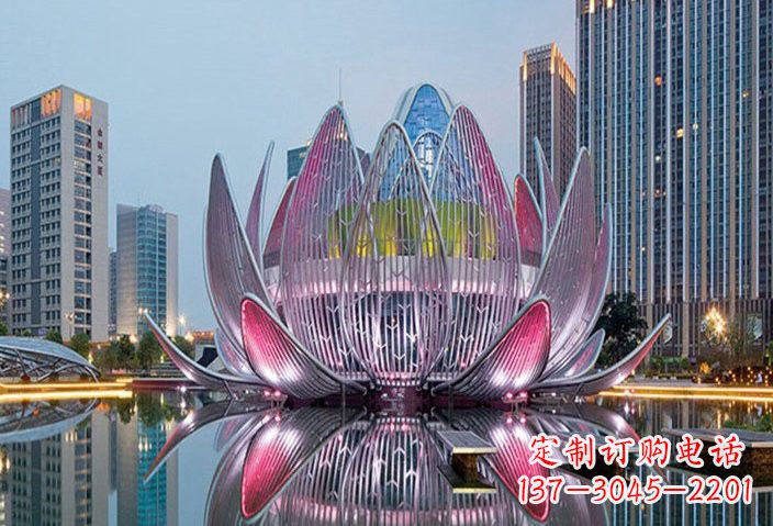 济南不锈钢灯光景观荷花雕塑