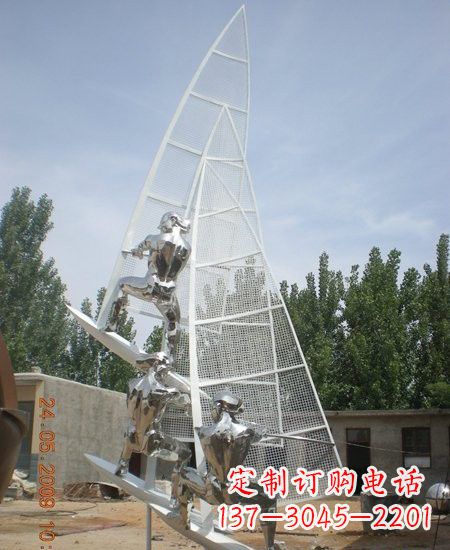 济南海上航行不锈钢帆船雕塑