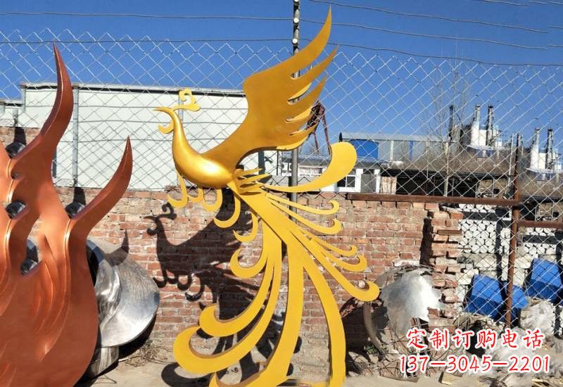 济南不锈钢公园金色凤凰雕塑