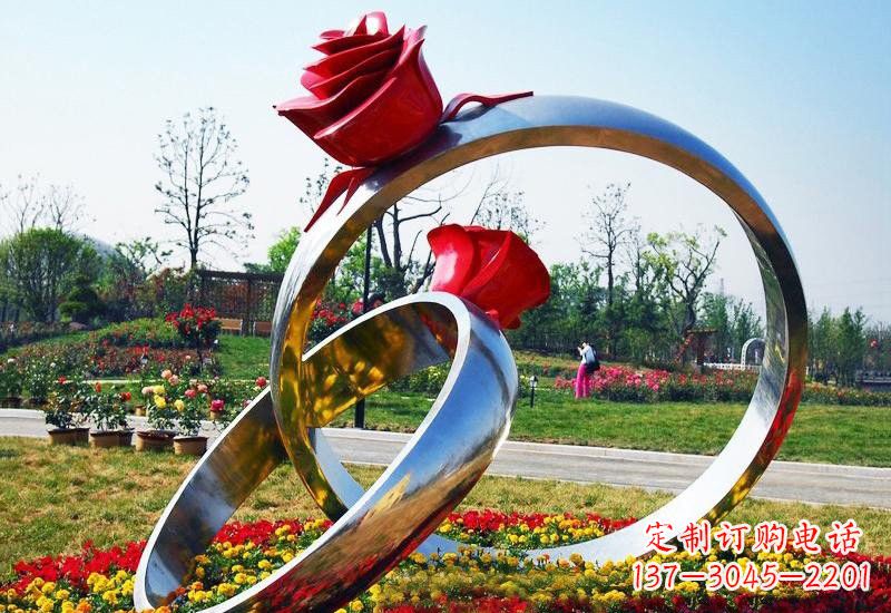 济南不锈钢公园玫瑰花戒指雕塑精致精美的礼物