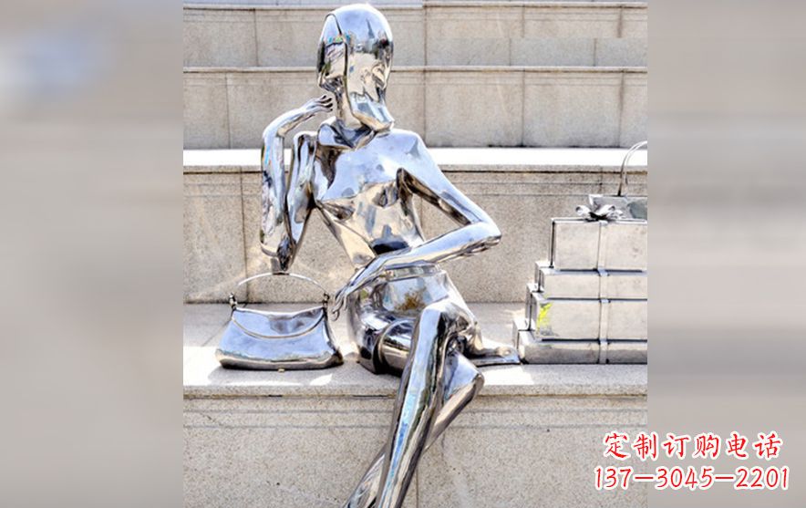 济南不锈钢购物美女人物雕塑