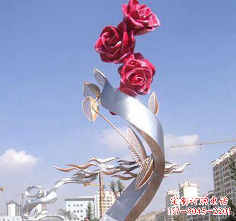 济南不锈钢玫瑰雕塑,点缀广场景观