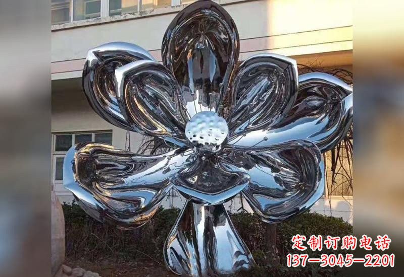 济南不锈钢广场镜面莲花雕塑精美外形,传承佛教文化