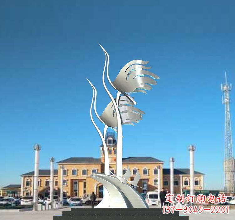 济南静谧优雅不锈钢仙鹤雕塑
