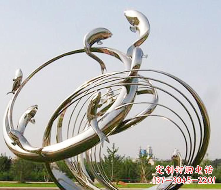 济南不锈钢海豚雕塑美丽而又神秘