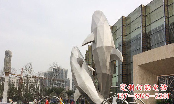 济南不锈钢海豚喷泉雕塑精美的海洋之美