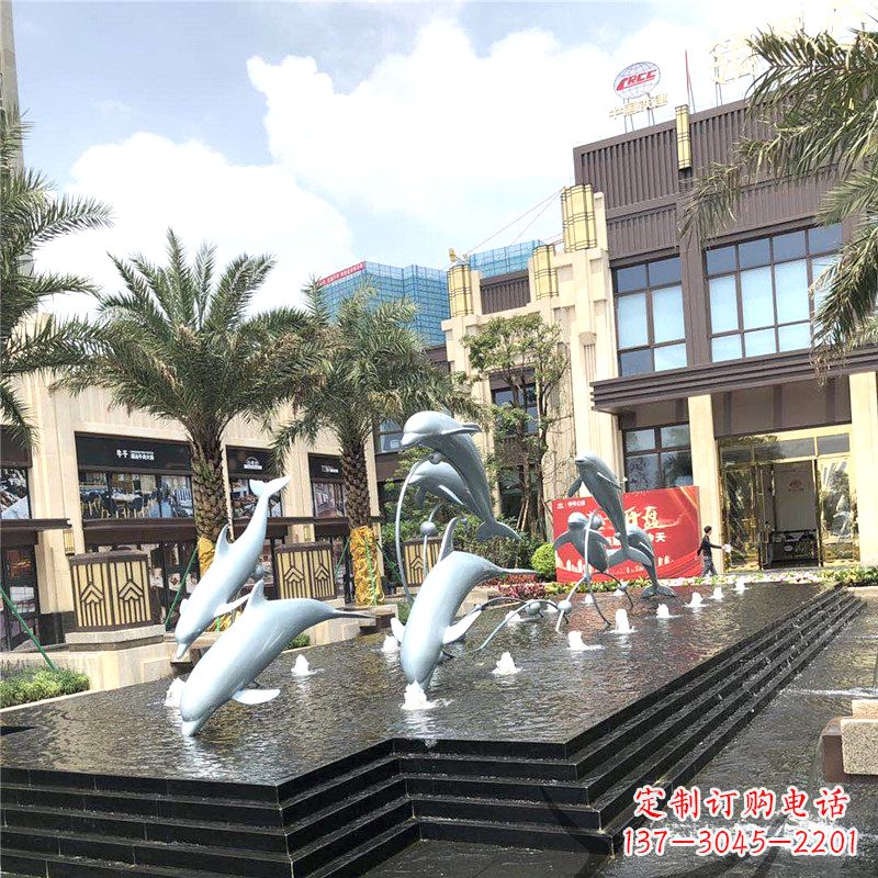 济南精美海豚喷泉,点缀城市企业街道