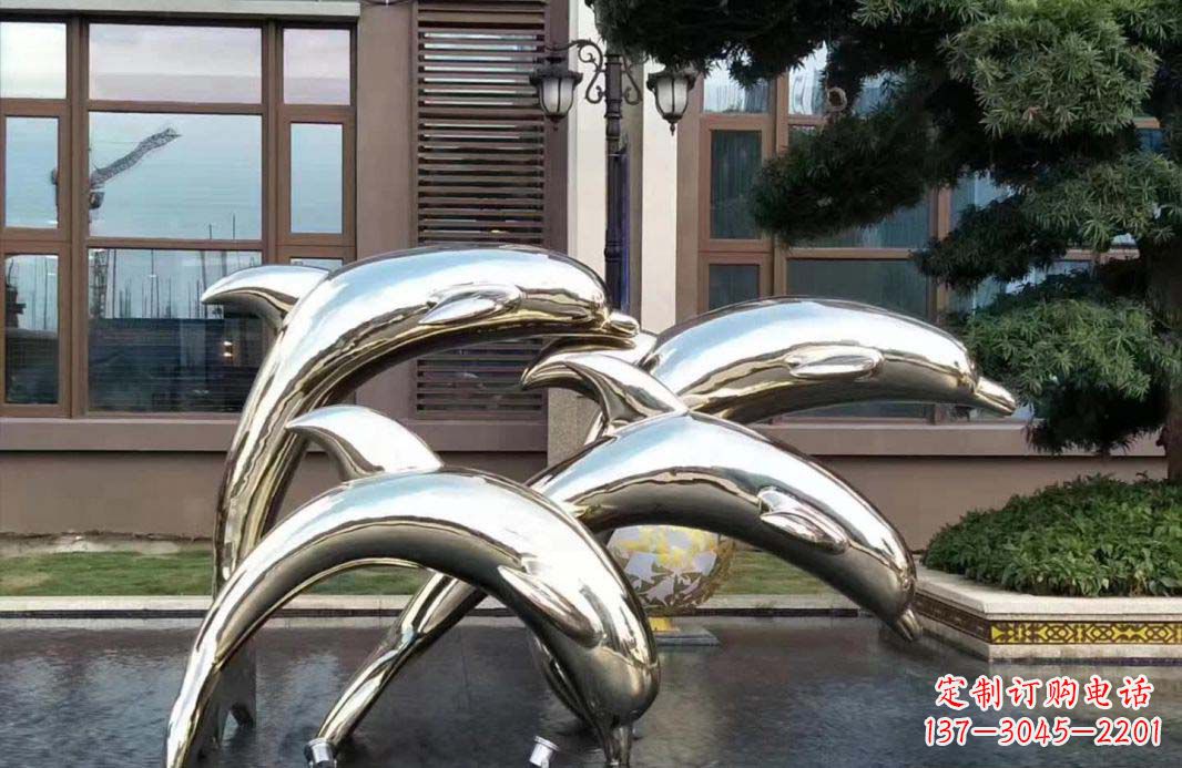 济南不锈钢海豚跳跃雕塑
