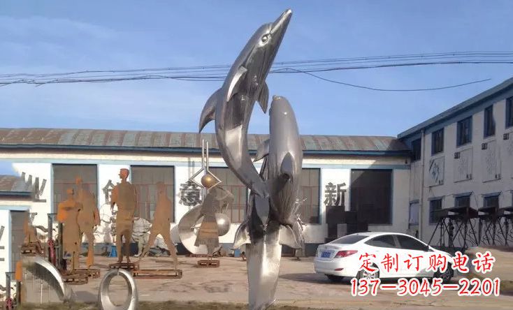 济南不锈钢海豚嬉戏雕塑精美的艺术视觉