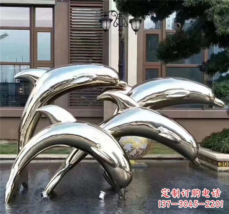 济南不锈钢海洋动物雕塑——海豚