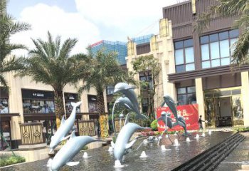 济南精美海豚喷泉，点缀城市企业街道