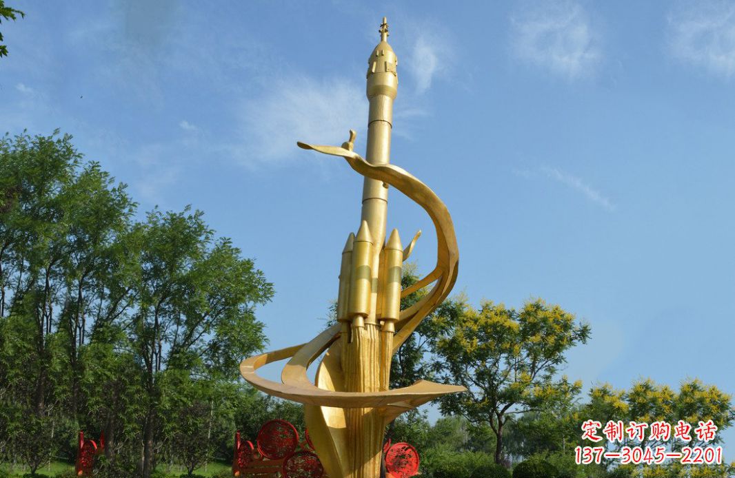 济南火箭飞向蓝天不锈钢火箭广场景观雕塑